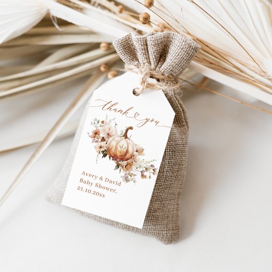 Pompoen & Bloem Boho Herfst Baby shower Cadeaulabel