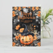 Pompoen Bloemen Happy Halloween Kaart (Staand voorkant)