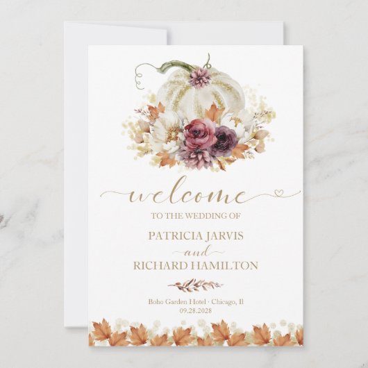 Pompoen Bloemen Herfst Wedding Ceremony Programma (Voorkant)