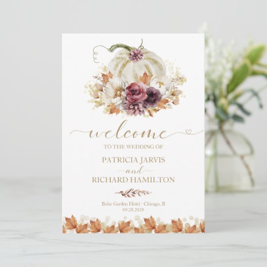 Pompoen Bloemen Herfst Wedding Ceremony Programma (Staand voorkant)