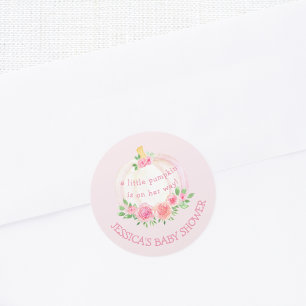 Pompoen Bloemen Meisje Baby shower Roze Ronde Sticker