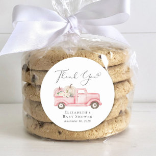 Pompoen Bloemenwagen Baby Meisje Douche Dank u Ronde Sticker