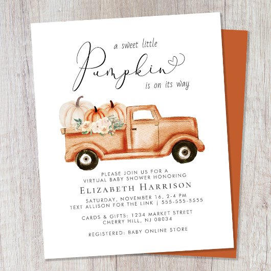 Pompoen Bloemenwagen Virtual Baby shower Invite
