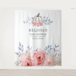 Pompoen Bloemige Baby Shower Roze Rozen Achtergron Wandkleed