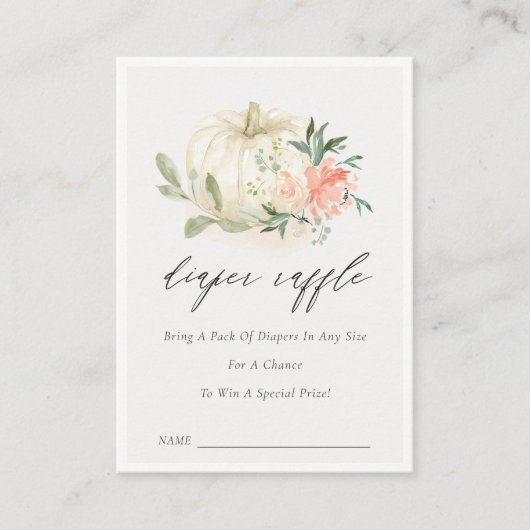 Pompoen Blush Floral Dipper Raffle Baby shower Informatiekaartje (Voorkant)