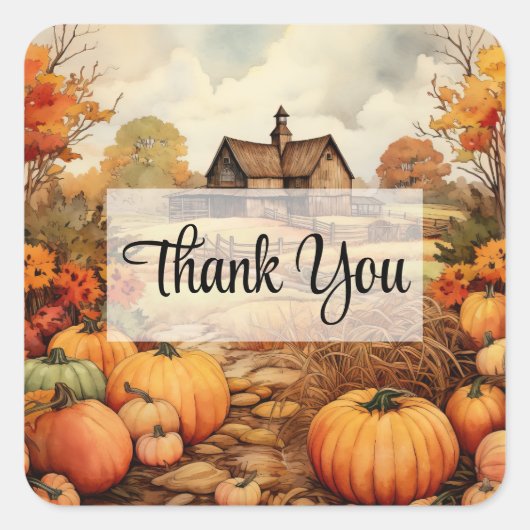 Pompoen Boerderij Herfst Oogst Thanksgiving Dank u Vierkante Sticker (Voorkant)