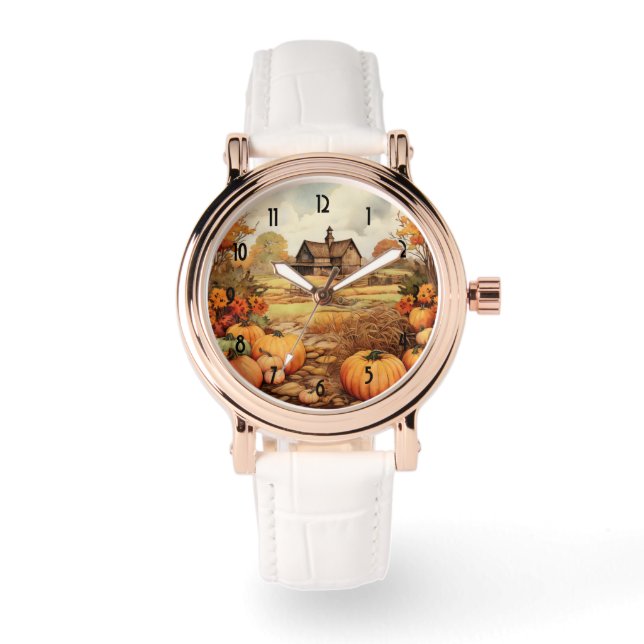 Pompoen Boerderij Herfst Oogst Thanksgiving Horloge (Voorkant)