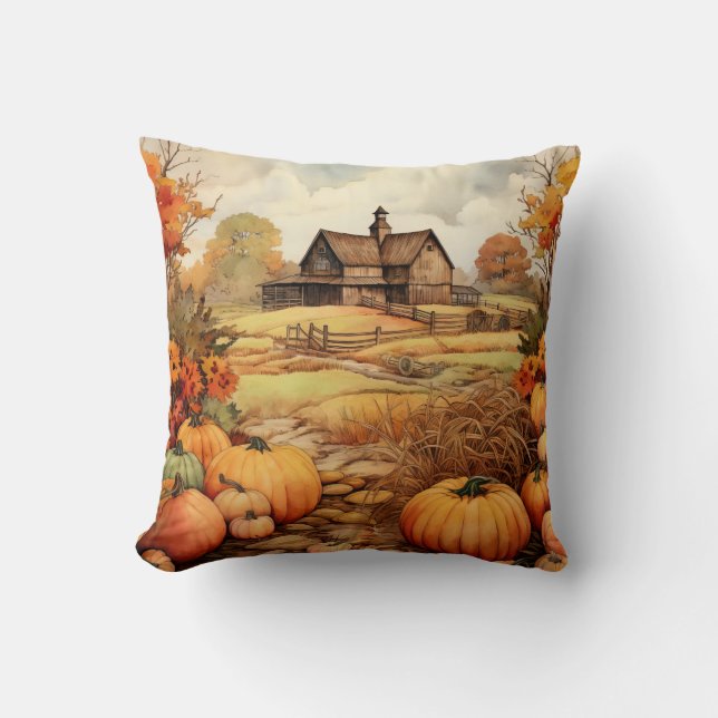 Pompoen Boerderij Herfst Oogst Thanksgiving Kussen (Voorkant)