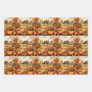 Pompoen Boerderij Herfst Oogst Thanksgiving Patroo Inpakpapier Vel