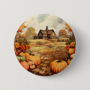 Pompoen Boerderij Herfst Oogst Thanksgiving Ronde Button 5,7 Cm