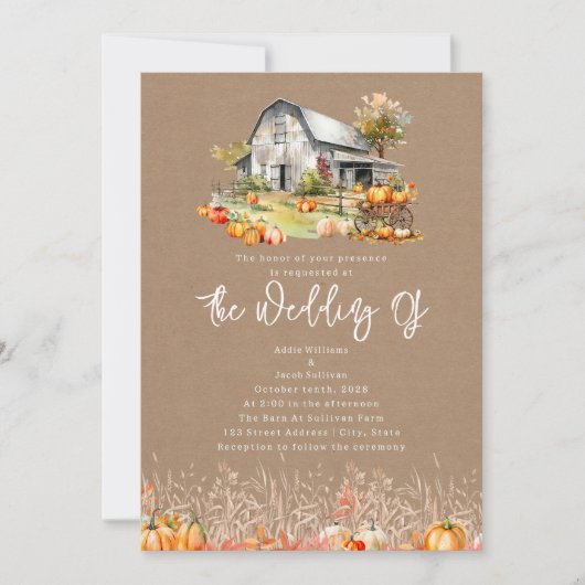 Pompoen Boerderij Schuur Bruiloft Cardstock Uitnod Kaart (Voorkant)