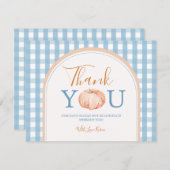 Pompoen Boho Blue Gingham 1e verjaardag Bedankkaart (Voorkant / Achterkant)