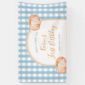 Pompoen Boho Blue Gingham Welkom Groot Spandoek (Verticaal)