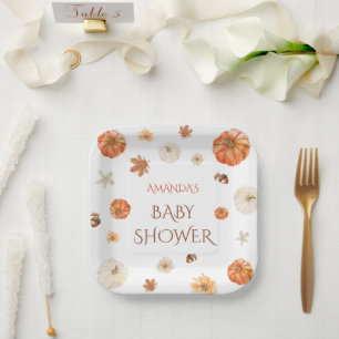 Pompoen Boho Herfst Baby Shower Bloemen Papieren Bordje