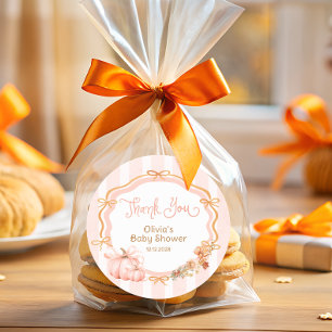 Pompoen Boog Herfst Bloem Baby Shower Bedankt Ronde Sticker