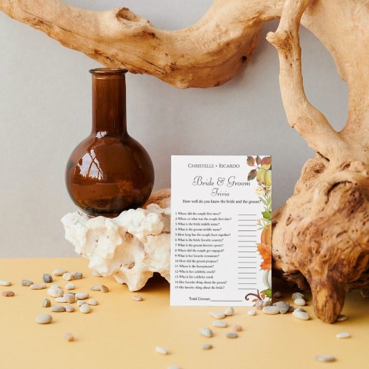 Pompoen bruid & bruidegom trivia vrijgezellenfeest aankondiging