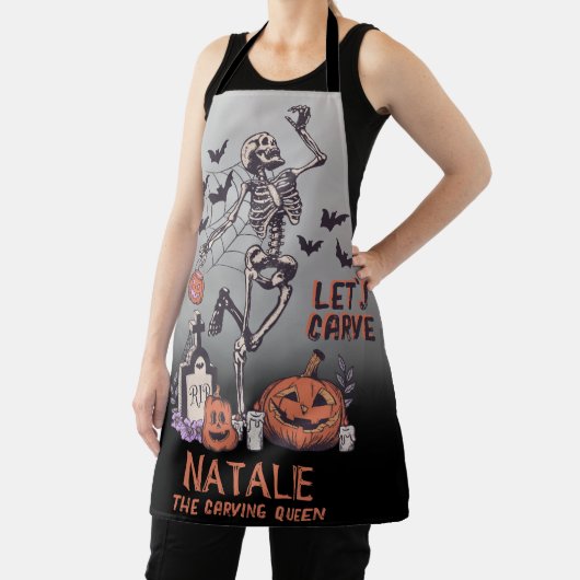 Pompoen Carving Party Custom Halloween Skelet Schort (Insitu)