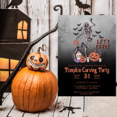 Pompoen Carving Party Custom Skelet Halloween Kaart