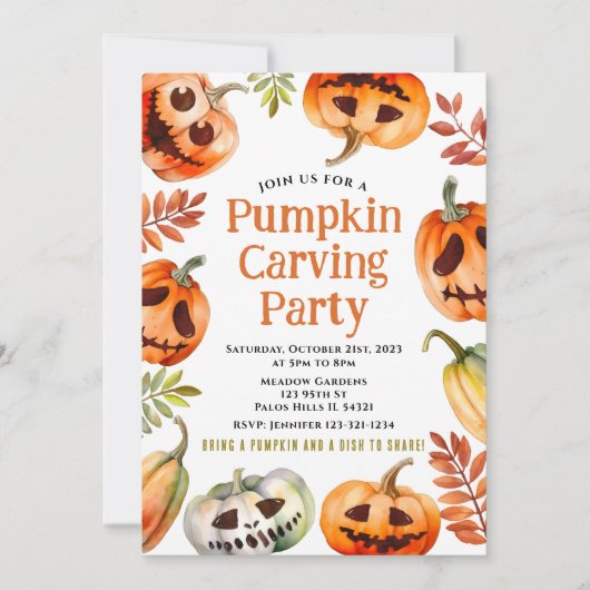 Pompoen carving party uitnodiging Halloween uitnod (Voorkant)