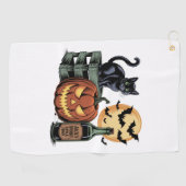 Pompoen Cat Beer Halloween Golfhanddoek (Horizontaal)