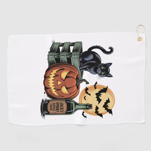 Pompoen Cat Beer Halloween Golfhanddoek (Horizontaal)