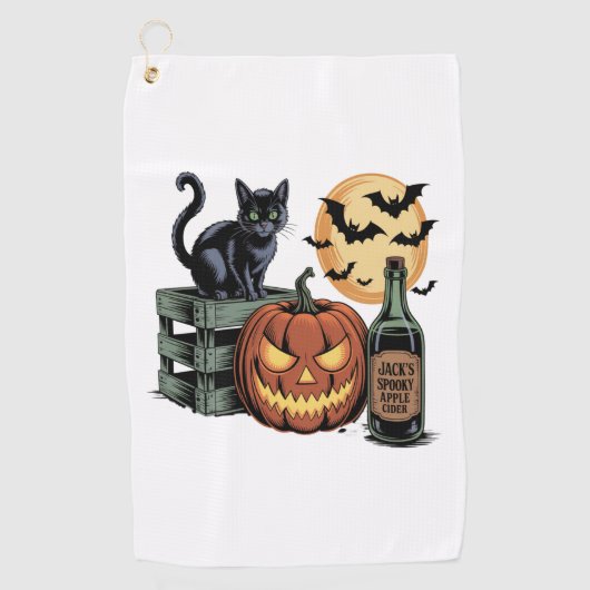 Pompoen Cat Beer Halloween Golfhanddoek (Voorkant)