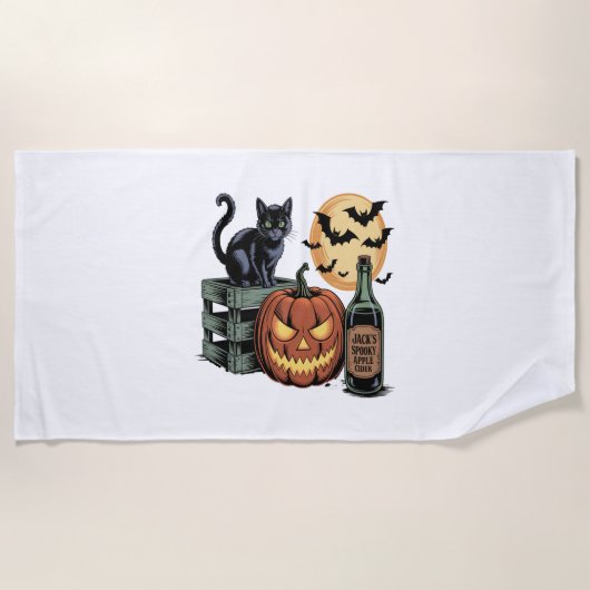 Pompoen Cat Beer Halloween Strandlaken (Voorkant)