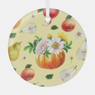 Pompoen, chrysant: herfst fruit illustratie. glas ornament