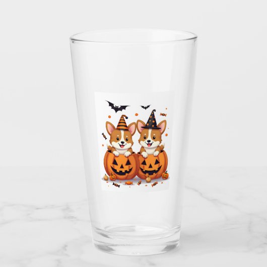 Pompoen Corgi Feest Glas (Voorkant)