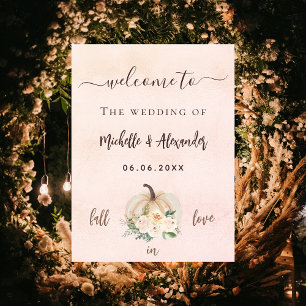 Pompoen crème blush bloemen herfst welkom huwelijk poster