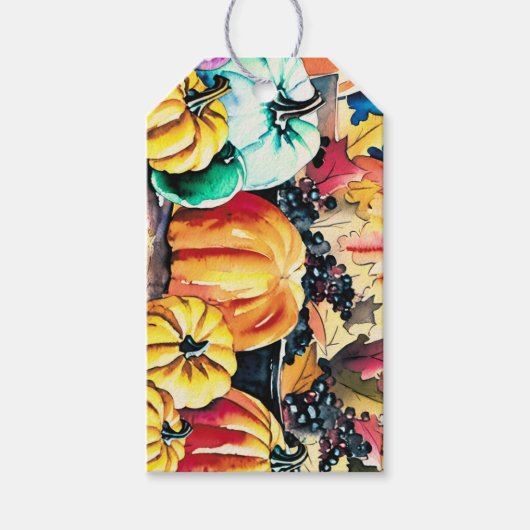 Pompoen & Donkere Bessen, Herfst, Thanksgiving Cadeaulabel (Voorkant)