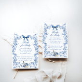 Pompoen Dusty Blue Toile Bloemen Boek Baby shower Informatiekaartje