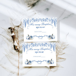 Pompoen Dusty Blue Toile Bloemenluier Baby shower Informatiekaartje