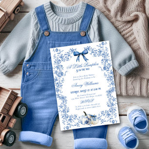 Pompoen Dusty Blue Whimsical Floral Baby shower Kaart