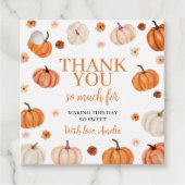 Pompoen eerste verjaardag Dank u Label (Voorkant)