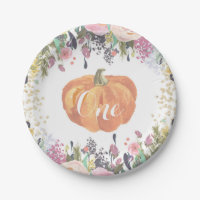 Pompoen eerste verjaardag Floral Gold Paper Borden