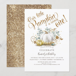 Pompoen Eerste Verjaardagsuitnodiging Herfst Herfs Kaart