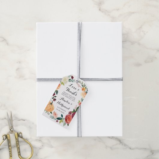 Pompoen Elegante Herfst Bloemen Rustieke Trouwguns Cadeaulabel (Met Touw)