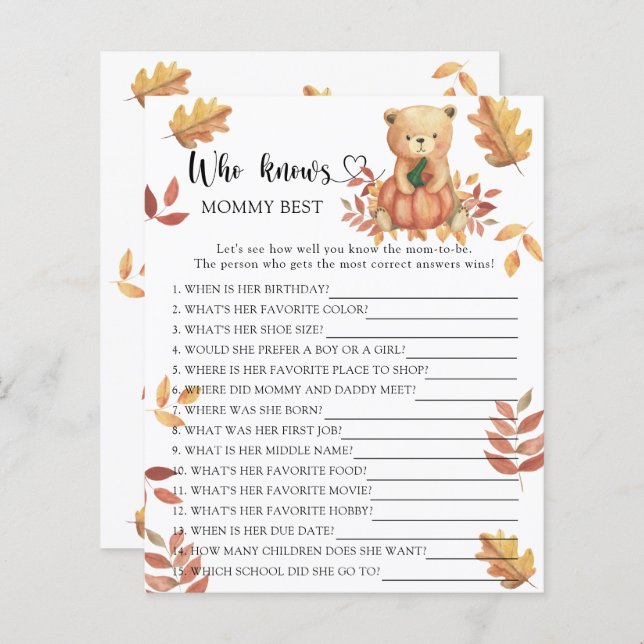 Pompoen en Beer - Wie weet mama beste spel (Voorkant / Achterkant)