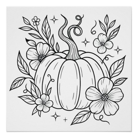 Pompoen en Bloemen Wall Art Poster – Autumn Harves Perfect Poster (Voorkant)