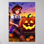 Pompoen en dame met bruin pet | AI Art Poster (Voorkant)