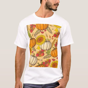 Pompoen en esdoorn bladeren patroon. t-shirt