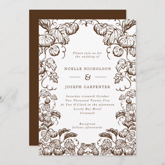 Pompoen en Lijst van bladeren Uitnodiging tot brui (Voorkant / Achterkant)