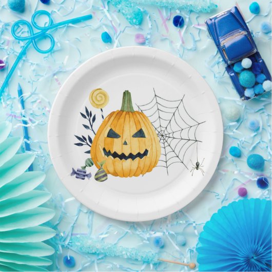 Pompoen en spinnenweb papieren bordje (Feest)