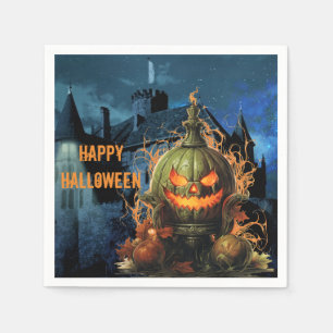 Pompoen en spookhuis Halloween Servet