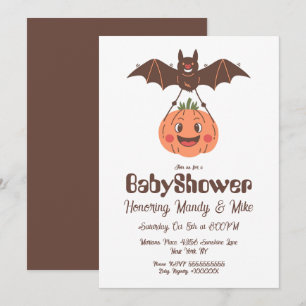 Pompoen en Vleermuis Baby Shower Halloween Feest Kaart