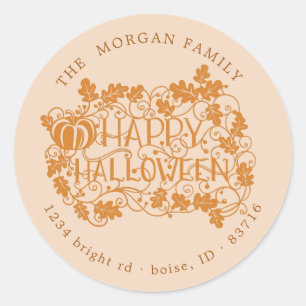 pompoen en vlindergelucht halloween retouradres ronde sticker