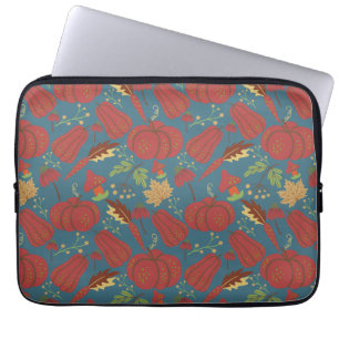 Pompoen en wortelen naadloos rood en blauw patroon laptop sleeve