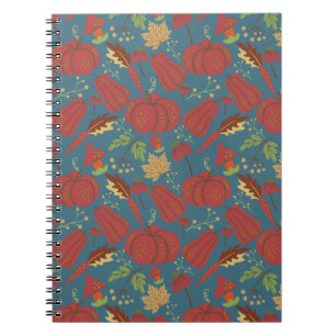 Pompoen en wortelen naadloos rood en blauw patroon notitieboek