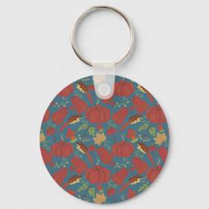 Pompoen en wortelen naadloos rood en blauw patroon sleutelhanger